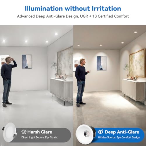 CycevSun 3 Inch Deep Anti-Glare COB LED Recessed Lights Spotlight, 6-Pack - color: White, size: 3 Inch