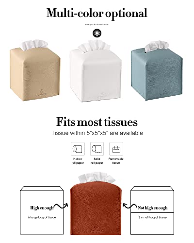 Tissue Box Cover, Jeethemy Square PU Leather Tissue Box Holder, Modern Tissue Case Facial Paper Organizer Dispenser，5X5X5'',Single Brick Red - color: Single Brick Red