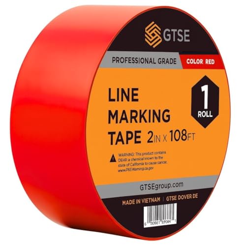 GTSE - Red Vinyl PVC Floor Tape 2 inch x 108ft Safety Marking Tape - color: Red, size: 2" x 108 ft