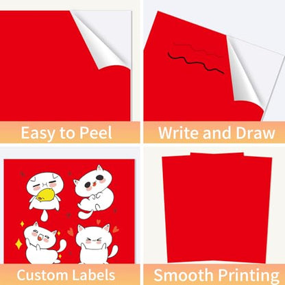 Printable Sticker Paper, 20 Sheets Red Printable Sticker Paper, Laser/Inkjet Printing- Matte Red, Letter Size (8.5" x 11") - color: Red, size: 8.5" x 11"