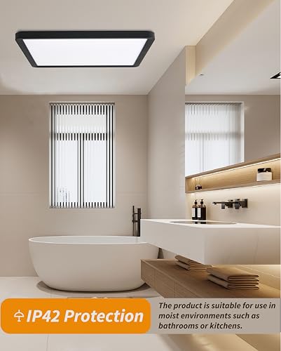 Square Led Flush Mount Ceiling Light,16 Inch 40w 3820lm led Light 3000k,4000k,6000k CCT Selectable,Flat Panel Super Slim Led Ceiling Light Fixture,for Garage Gym Kitchen Pantry Hallway(1Pack-Black) - color: Black, size: 16 Inch 1PK Square 3CCT