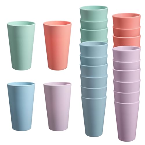 24 Pcs Unbreakable Plastic Cups Set, 20 oz Reusable Plastic Cups, Stackable Water Tumblers, Drinking Cup for Kitchen, Outdoor, BPA-free, Dishwasher Refrigerator and Microwave Safe (20 oz, 4 Colors) - color: 4-Light Multicolor, size: 20 oz