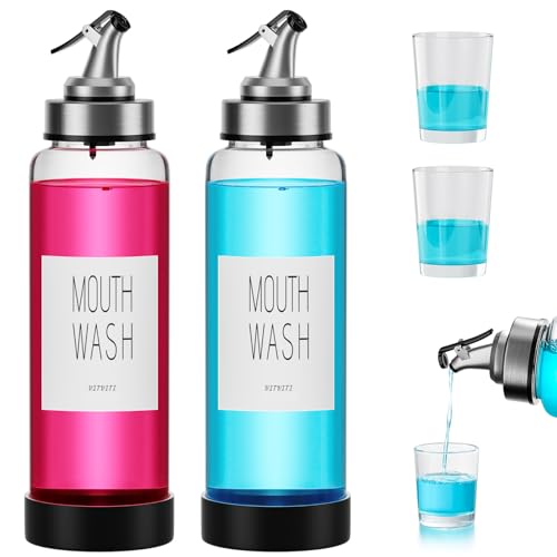 VITVITI Mouthwash Dispenser, Glass Container Bottle Decanter with Cup - color: 1 clear