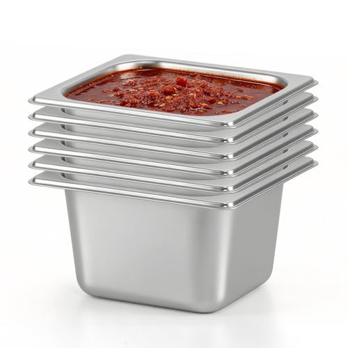 Dyna-Living Hotel Pans 1/6 Size Pans 4 Inch Deep 6 Pack Steam Table Pans - color: Without Lids, size: 4 Inch Deep