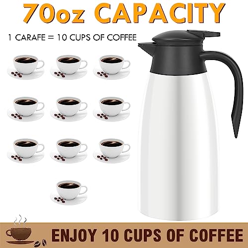 70oz Thermal Coffee Carafe Insulated Coffee Thermos Airpot, Stainless Steel Coffee Carafes Urn For Keeping Hot, Double Walled Insulated Vacuum Flask, Hot Beverage Drink Tea Coffee Dispenser, White - color: White