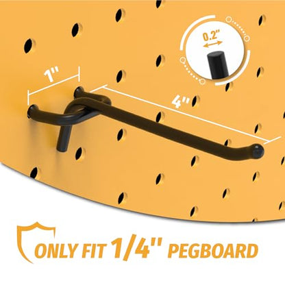 HUHOLE 25 Pack 4 Inch Black Pegboard L Hooks for 1/4 Inch Pegboard - size: 4 Inch