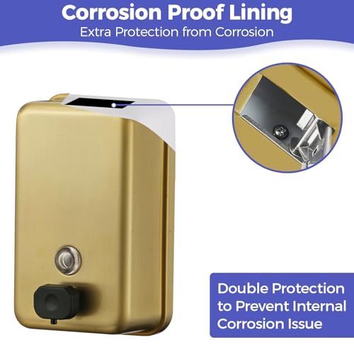 Stardrix Brushed Gold Stainless Steel Vertical 1100ml/37oz Capacity Commercial-Grade Soap Dispenser, Wall-Mounted Bathroom Hand Soap Dispenser with Corrosion-Proof Lining and Anti-Leak Pump - color: Vertical Gold