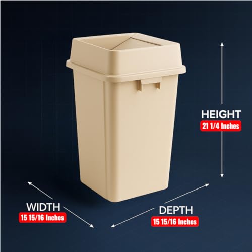 1 Pack Beige 19 Gallon Square Commercial Trash Can with Lid, Heavy Duty Plastic Waste Bin with Venting Channels and Built-in Handles - color: Beige, size: 19 Gallon