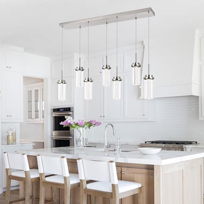 MELUCEE 43.3" Linear Chandelier for Dining Room Modern Led Pendant Lights - color: Brushed Nickel, size: 7-Light-Rectangle