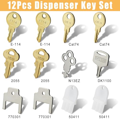 12 Pcs Paper Towel and Toilet Paper Dispenser Key Set for Waffle San Ja-mar Geo-rgia Pa-cific to-rk Kim-berly Cl-ark Bra-dley Soap Dispensers Replacement Keys Bo-Brick Cat 74 E114 Key