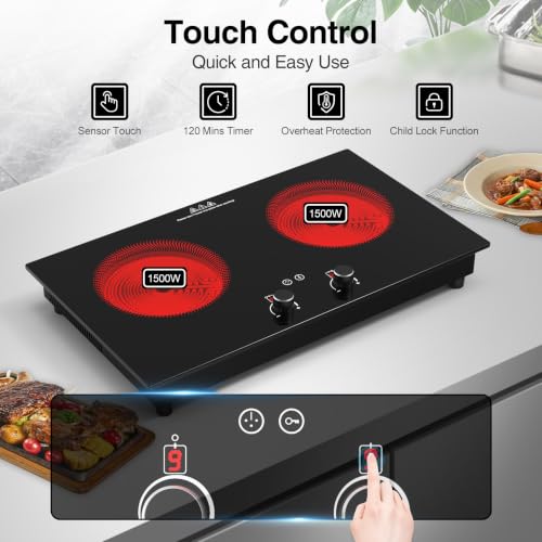 VBGK Electric Cooktop,3000W Electric Stove Top,Countertop and Built-in Hot Plate with Child Safety Lock, Timer, LED touch Knob Control,Overheat Protection,110V 2 Burner Induction Cooktop - size: 2 Burner Induction Cooktop