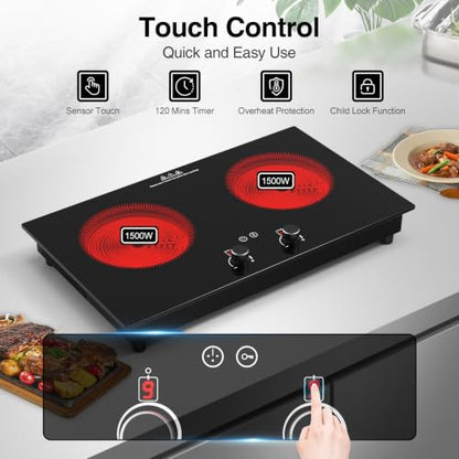 VBGK Electric Cooktop,3000W Electric Stove Top,Countertop and Built-in Hot Plate with Child Safety Lock, Timer, LED touch Knob Control,Overheat Protection,110V 2 Burner Induction Cooktop - size: 2 Burner Induction Cooktop
