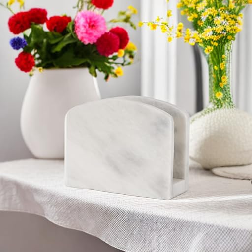 Radicaln Marble Napkin Holder for Table 6.5" Paper Napkin Dispenser Stand - color: White