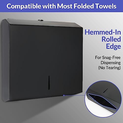 Stardrix Paper Towel Dispenser Wall Mount, Matte Black Stainless Steel Commercial Paper Towel Holder with Lock, Large Capacity 250 C Fold/300 Multifold Towels - color: Black, size: 250 C Fold/300 Multi-Fold with Lock