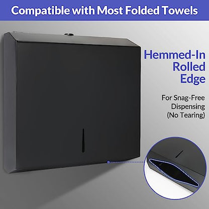 Stardrix Paper Towel Dispenser Wall Mount, Matte Black Stainless Steel Commercial Paper Towel Holder with Lock, Large Capacity 250 C Fold/300 Multifold Towels - color: Black, size: 250 C Fold/300 Multi-Fold with Lock