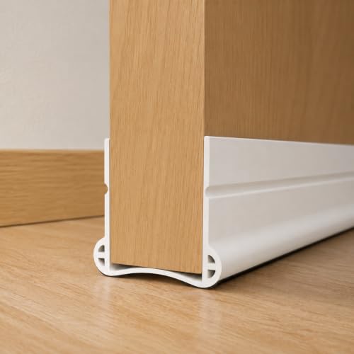Flexible Adhesive PVC Door Bottom – 36” Long | Fits Standard 1 3/4” Doors | White Self Stick Under Door Draft Stopper | Weather Stripping Seal for Noise, Dust, Air & Bug Protection - size: 36" White