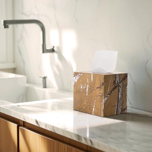 Natural Marble Tissue Box Holder Dispenser Bathroom Bedroom Decor - color: Yellow