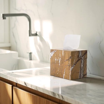 Natural Marble Tissue Box Holder Dispenser Bathroom Bedroom Decor - color: Yellow