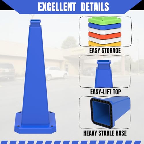 28 inch Blue Safety Caution Cones Blank, Safety Road Cones Unprinted with Heavy Rubber Weighted Base for DIY Custom Messaging Hazard Warning (6 Pack) - color: BLANK/BLUE, size: 28 inch