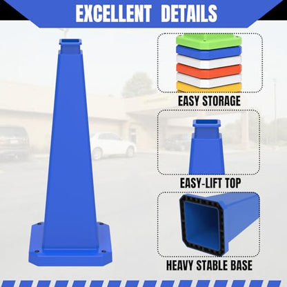 28 inch Blue Safety Caution Cones Blank, Safety Road Cones Unprinted with Heavy Rubber Weighted Base for DIY Custom Messaging Hazard Warning (6 Pack) - color: BLANK/BLUE, size: 28 inch