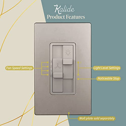 TOPGREENER Ceiling Fan Control and Light Dimmer Switch, 3-Speed, Nickel - color: Nickel, size: Dimmer Switch with Fan