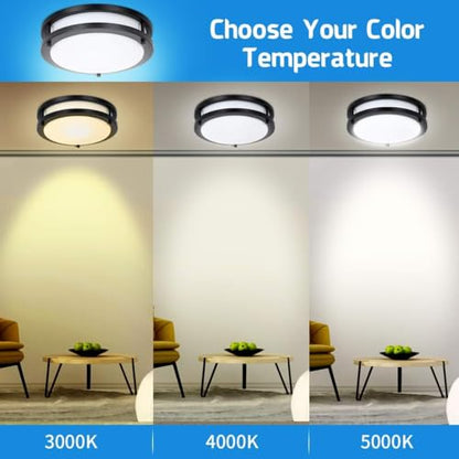 Drosbey 24W Dimmable LED Flush Mount Ceiling Light Fixture, Kitchen Light Fixtures, 12 inch Ceiling Lights for Bedroom, Bathroom, 3000K/4000K/5000K Selectable, Super Bright 2700LM - color: Black, size: 24W