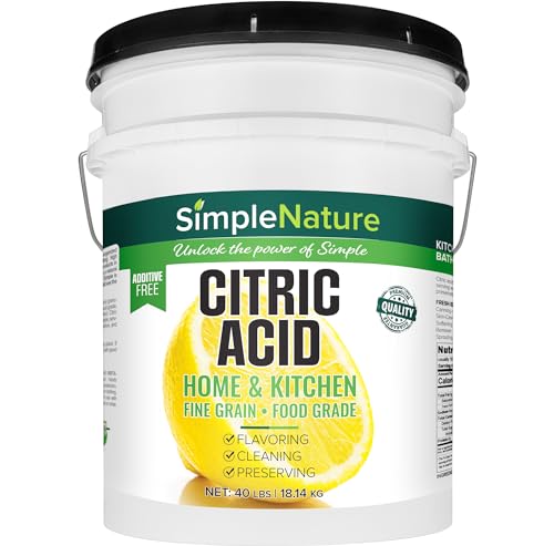 SimpleNature All Natural Citric Acid | 40 lbs Pail with Scoop | Anhydrous, Food-Grade Flavor Enhancer, Preservative, Household Cleaner | OMRI, Non-GMO, for Cooking, Cleaning, Personal Care & Bath