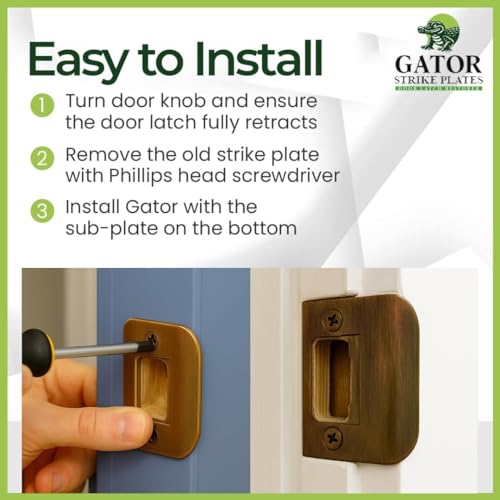 Gator Door Strike Plate 2-1/4" Latch Restorer, 1-Pack - color: Antique Brass