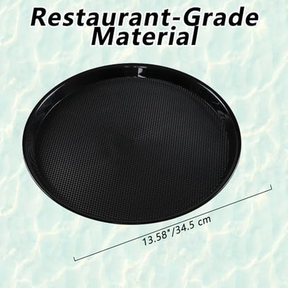4 Pack 13.58 Inch Round Non-Slip Tray, Restaurant Serving Tray - color: Black