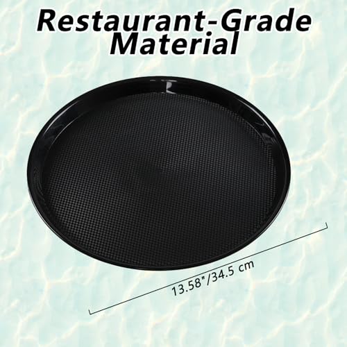 4 Pack 13.58 Inch Round Non-Slip Tray, Restaurant Serving Tray - color: Black