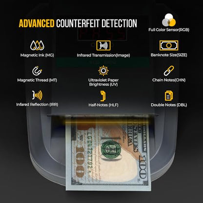 Kolibri KCD-1000 4-Way Orientation Portable Fake Currency Reader and Counterfeit Bill Detector with UM, Magnetic, Infrared Counterfeit Money Detector, Easy Pass/Fail Indicator (KCD-1000) - size: Medium (KCD-1000)