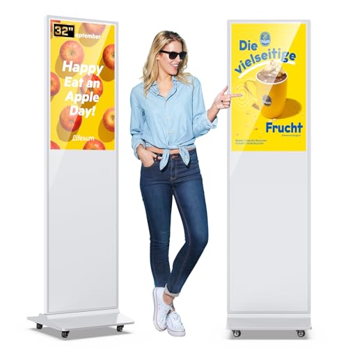 MWE 32 Inch Digital Signage Diplay Touchscreen Kiosk LCD Screen Indoor Floor Standing Advertising Display Poster Interactive Display Android System with Auto Media Player-White - color: White, size: 32 inch, style: Touch-Screen