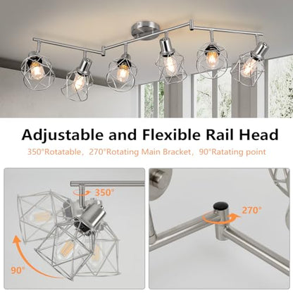 WILON Track Lighting Fixtures, 6-Light Brushed Nickel Flush Mount Track Light Ceiling, 6 Way Spot Light Kitchen Light Fixtures Directional Ceiling Spotlight for Kitchen Hallway Living Room - color: Brushed Nickel, size: 6-Light-Cage