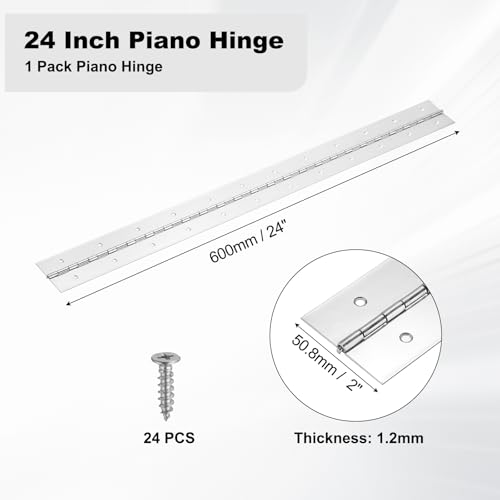PATIKIL 23.6x2/600x50.8x1.2mm Heavy Duty Piano Hinge, 304 Stainless Steel - size: 23.6 x 2 inch / 600x50.8x1.2mm