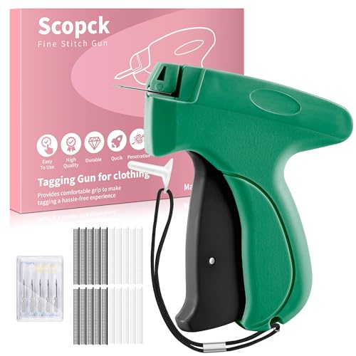 Stitch Gun for Clothes - Handheld Stitch Gun Quick Clothing Fixer - Tagging Gun - Includes 6 Needle, 1000 Black Fasteners & 1000 White Fasteners - color: green-black