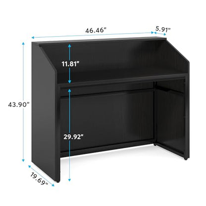 Tribesigns Reception Desk with Counter, Modern Front Desk Reception Room Table with Cable Grommet, 47 inch Retail Counter for Checkout, Lobby, Beauty Salon, Home Office Desk, Black - color: Black