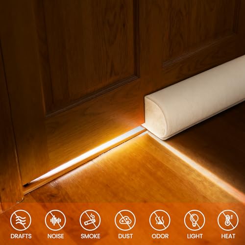GDHOMM Door Draft Stopper for Bottom of Door, Adjustable Door Sweep Door Draft Blocker Door Gap Filler, Energy Saving, Keeps Sound Draft Light Out - Fits 30” to 36” Door - color: White