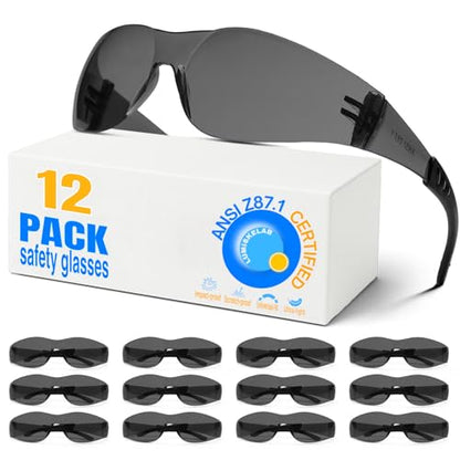 Safety Glasses Ansi Z87.1 Clear Safety Glasses Bulk Impact Scratch Resistant Lens Protective Eyewear for Men Women - color: 12pcs Gray
