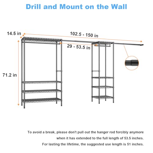 Ulif E11 Heavy-Duty Garment Rack, Metal Clothes Rack, Load 1034lbs, Black - color: Black