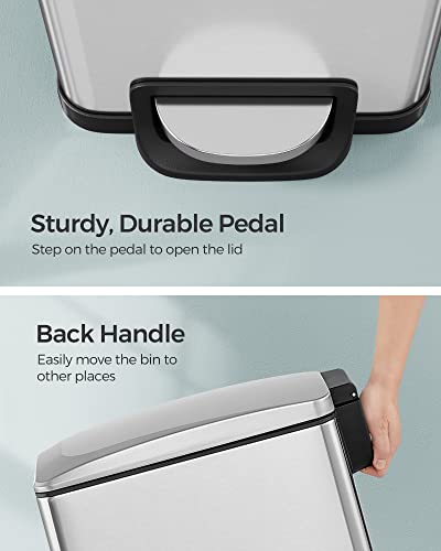 SONGMICS Kitchen Trash Can with Lid, 13-Gallon (50 L) Slim, Stainless Steel - color: Silver, style: 13 Gal.