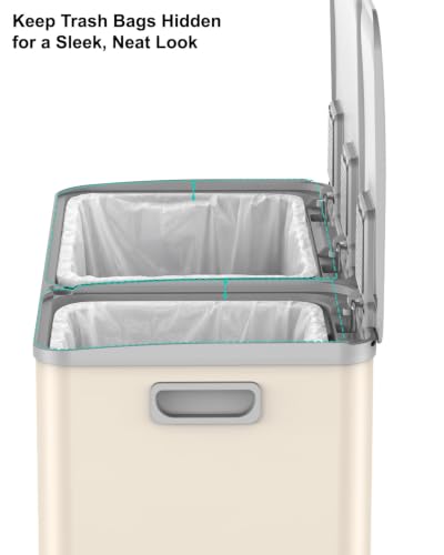 Dual Trash and Recycling Bins for Kitchen, 19+8 Gallon (72+30L) Stainless Steel Trash and Recycle Bin Combo with Soft-Close Lid, Large Garbage Cans for Kitchen Home with 2 Magnets Sticker, Apricot - color: Apricot