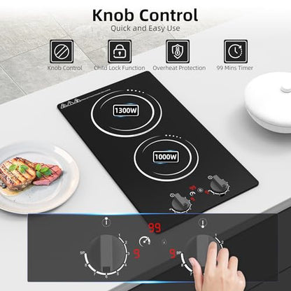VBGK Double Induction Cooktop,110V 2300w 2 burnerinduction cooktop,2 burner Hot Plate Electric burner withLCD Touch Screen 9 Levels Settings Child Safety Lock &Timer - size: Double Induction Cooktop