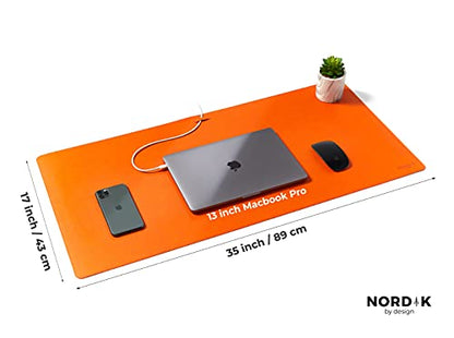 Nordik Leather Desk Mat -Tangerine Orange- Large Leather Desk Pad 35x17in - color: Tangerine Orange