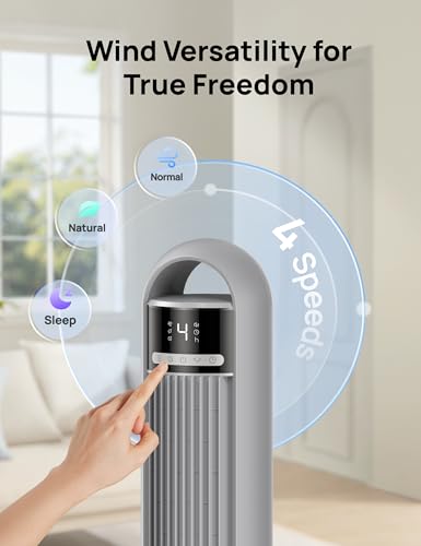 DREO Tower Fan for Bedroom, 26ft/s Velocity, 90° Oscillating, 8H Timer - color: Lizard Grey, size: 36 inch