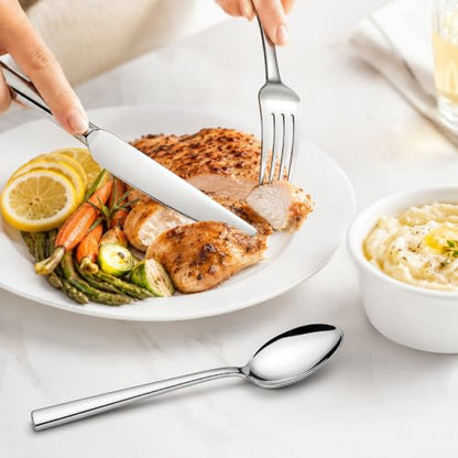 12-Piece Stainless Steel Silverware Set for 4, Mirror Polished Flatware Set Includes 4 Dinner Knives, 4 Dinner Forks & 4 Dinner Spoons, Dishwasher Safe Cutlery Set for Home Kitchen Restaurant - size: 7.9-9.1inches silverware set 12P