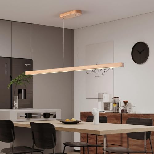 YISDESIGN 59" Wood Linear Pendant Light Fixtures Led Dining Room Chandelier Linear Kitchen Island Hanging Lights Dimmable Modern Pendant Light for Dining Room Kitchen Island Pool Table Lights Natural - color: Natural, size: 59in