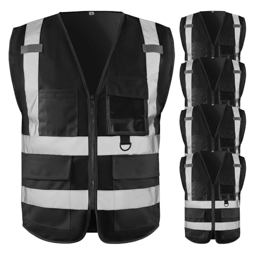 High Visibility Safety Vest for Men ，Class 2 Hi Vis Vest with Pockets, Reflective Vest for Construction Work, Volunteer, Cycling, Black XL 5 Pack - color: Black, size: X-Large
