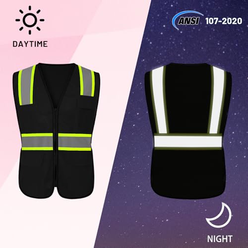 Construction Vest for Women, High Vis Reflective Vest, Black, XS - color: 1pc Black, size: X-Small