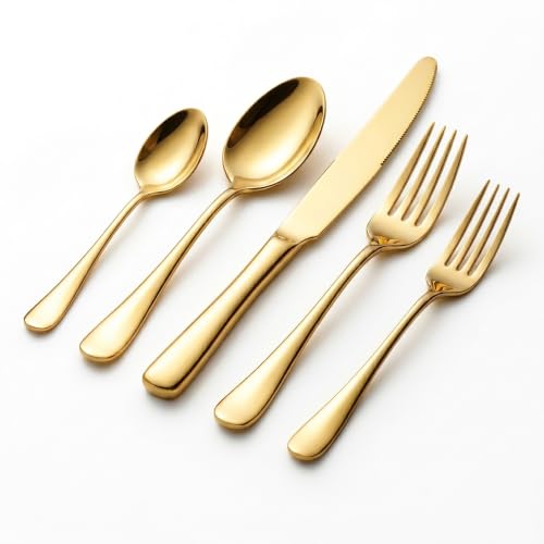 40-Piece Gold Silverware Set, Stainless Steel Flatware Set Service for 8 - color: Gold, size: 40-Piece