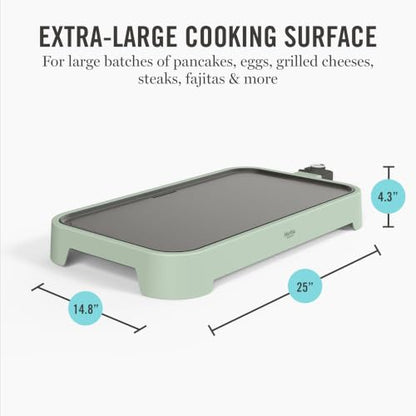 Martha Stewart 12"x 22" XL Electric Griddle, Ceramic Nonstick Flat Top - color: Honeydew Green